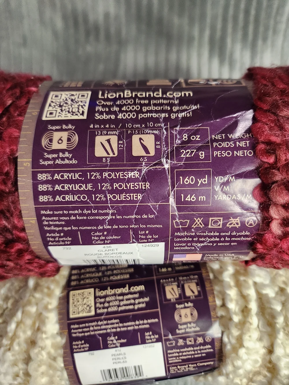 Lion Brand HOMESPUN Yarn PEARLS Beige Cream 8oz Thick & Quick yarn red cream